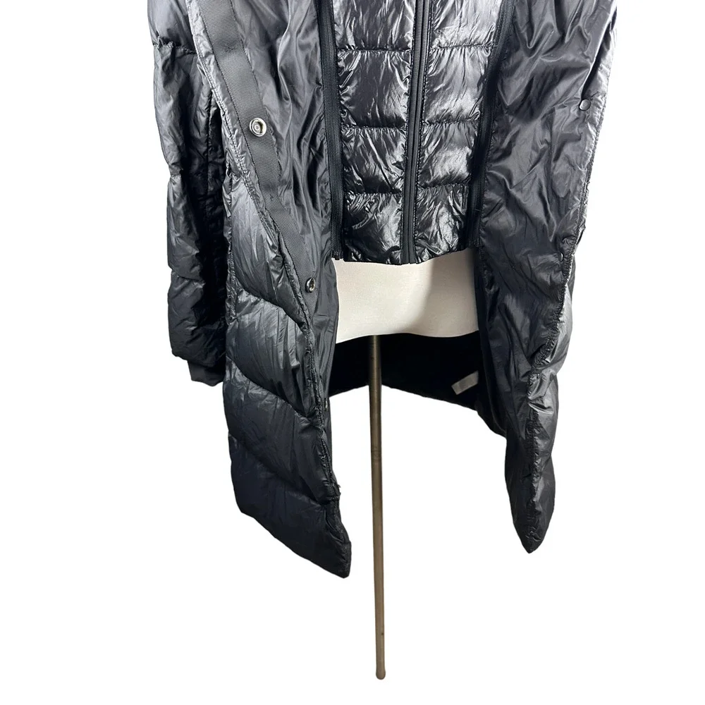 Athleta Lofty Down Coat Goose Down Black Puffer Hooded Puffy Long Coat Medium - Picture 7 of 16
